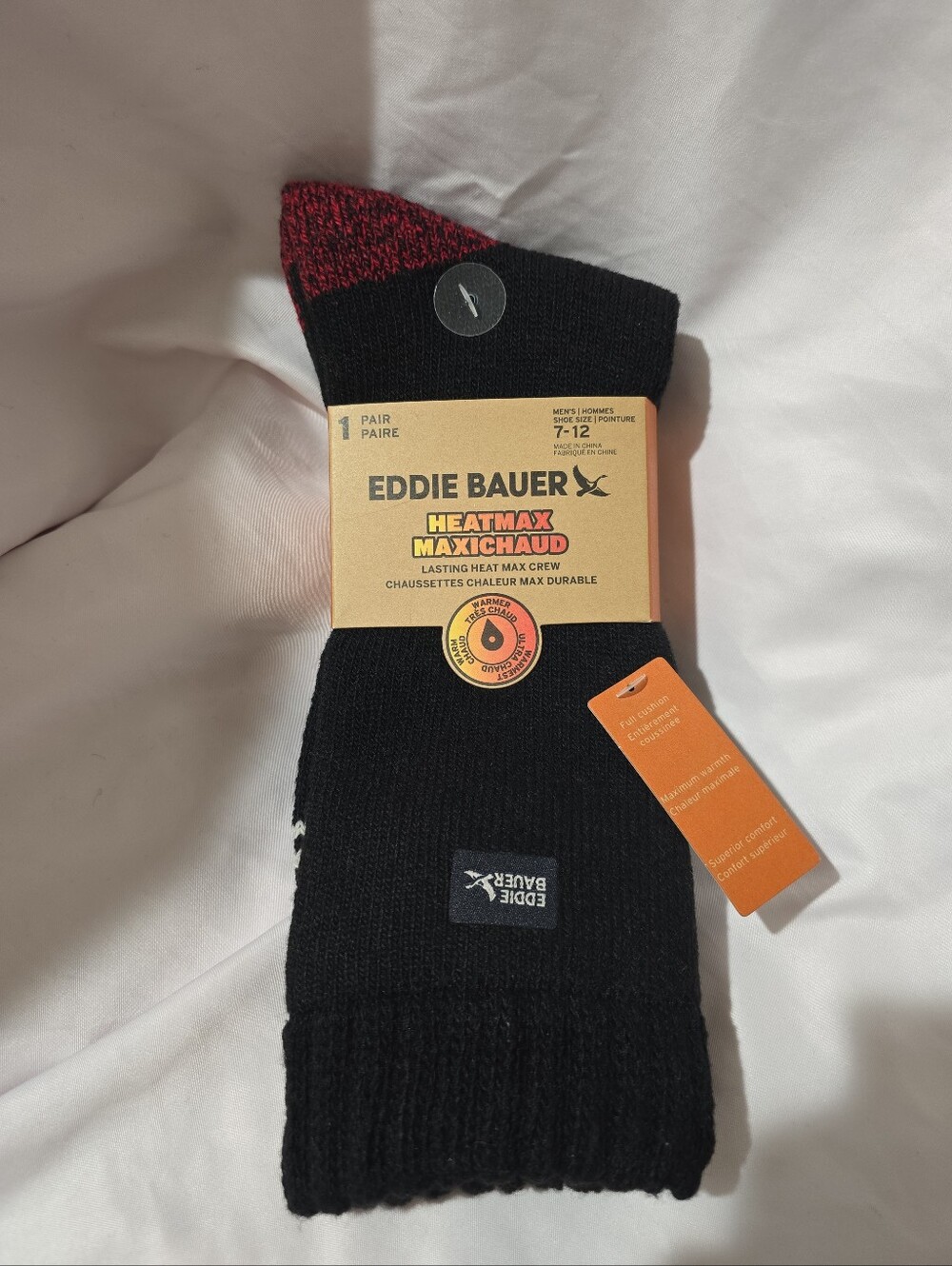 NWT Eddie Bauer Men's Heatmax Full Cushion Superior Comfort Crew Socks Black